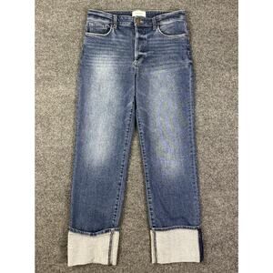 Evereve The Ever Straight High Rise Cuffed Straight Leg Jeans Size 30 Button Fly